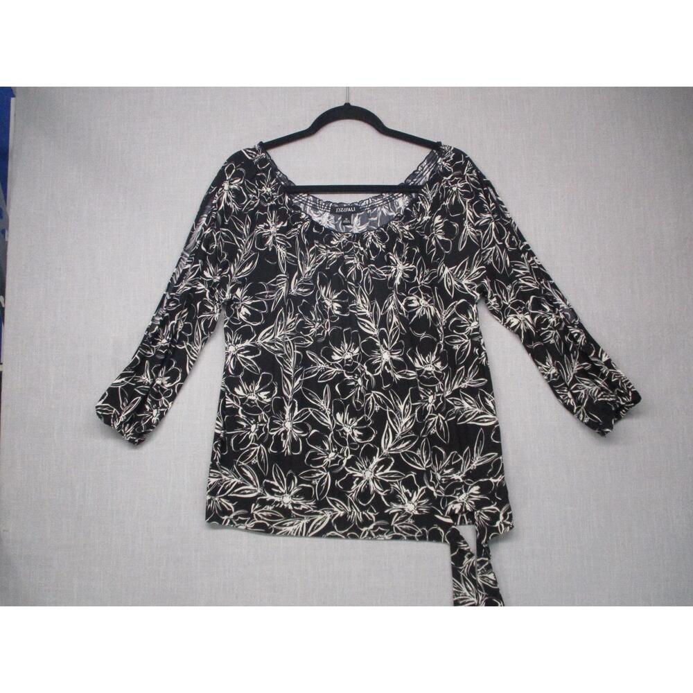 Roz Ali Multicolor Boho Lightweight 3/4 Sleeve Floral Print Blouse Women Size M